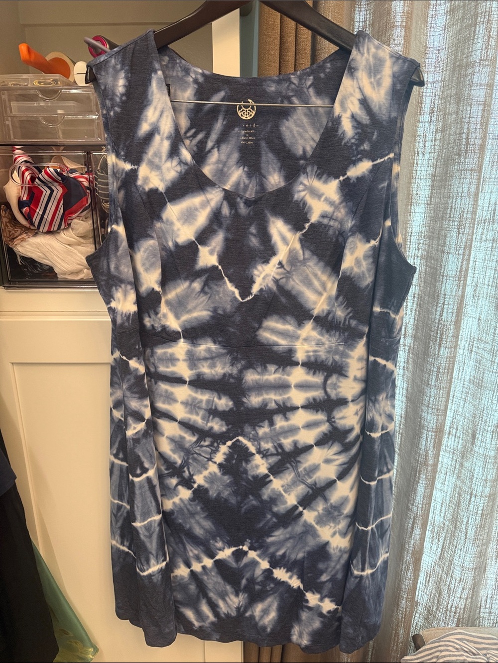 Tie-Dye Sleeveless dress - Navy & White